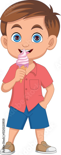 Cute little boy eating ice cream