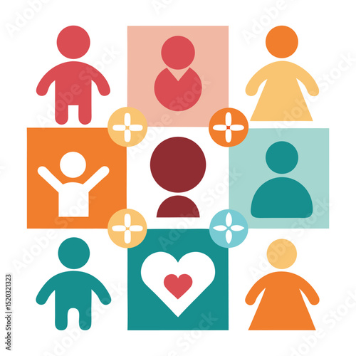 A diverse and colorful illustration representing community inclusion and support