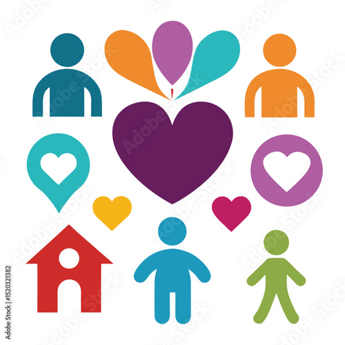 Abstract heart and people symbolizing community and love with modern vector graphics