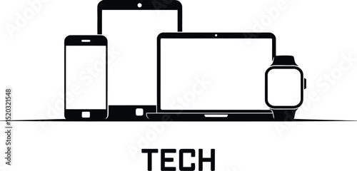 Vector illustration of a set of mobile phones, tablets, and laptops displaying smart technology