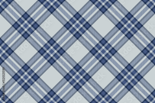Uk seamless vector check, regular texture tartan background. Romance fabric plaid textile pattern in white and blue colors.