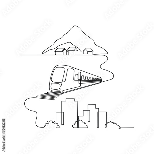 One continuous line drawing of a network of railways that circles cities and villages vector illustration. National development theme design in simple linear concept. Suitable for your asset design.