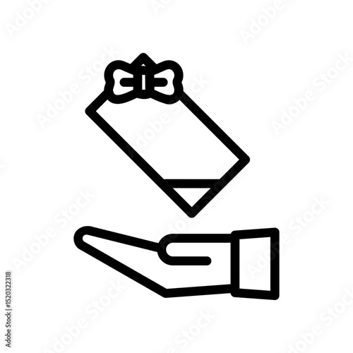 Outlined Illustration of Hand Offering a Gift Box With a Ribbon