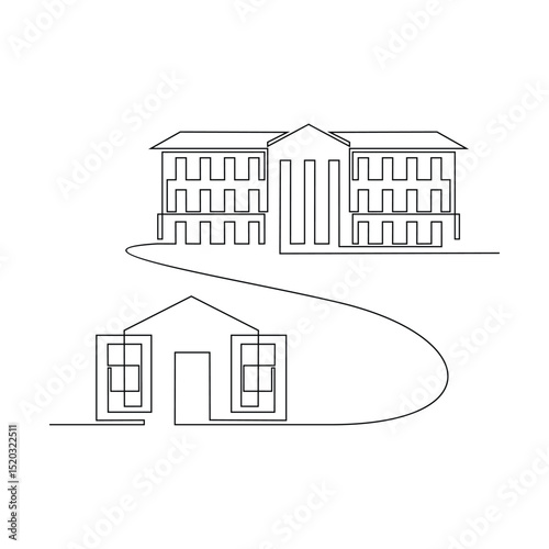 One continuous line drawing of a Schools to universities connected by continuous learning pathways vector illustration. National development themes design in simple linear concept.