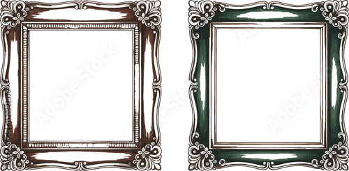 Empty ornate golden antique photo frame with clipping path