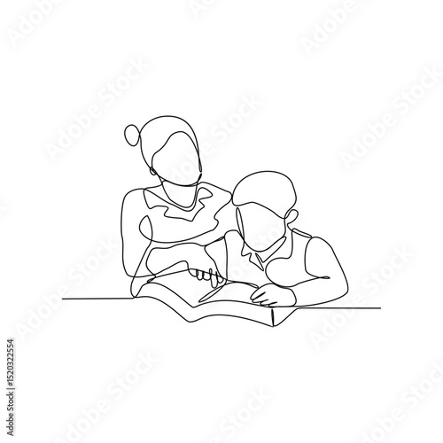 One continuous line drawing of a Teachers and students in the circle of knowledge transfer vector illustration. National development themes design in simple linear concept. Suitable for your asset.