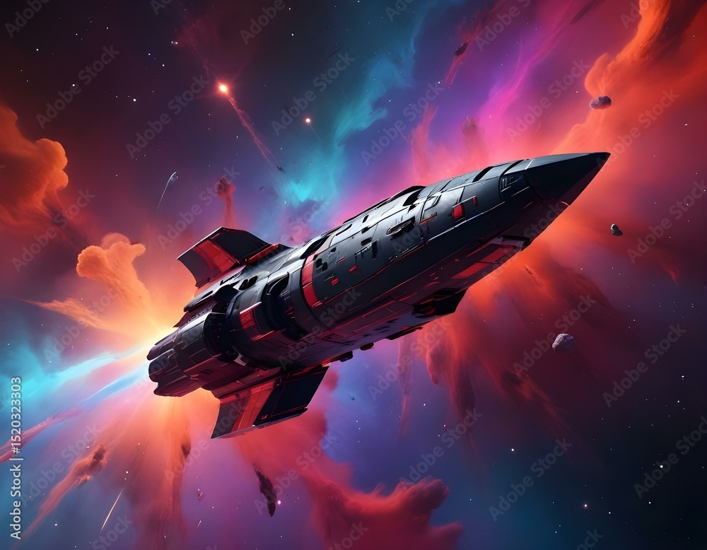 custom made wallpaper toronto digitalA sleek black and red spacecraft flying through a colorful nebula