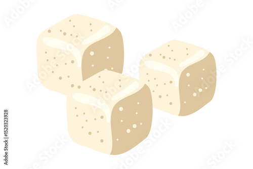 Sugar cubes in beige color, realistic texture and round edges. Cartoon vector isolated illustration on white background. 