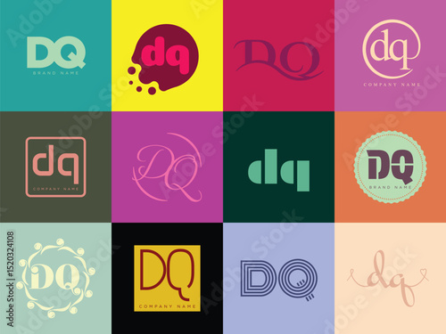 DQ logo company template. Letter d and q logotype. Set different classic serif lettering and modern bold text with design elements. Initial font typography.