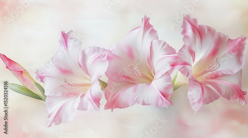 Elegant wedding invitation card background . Minimal hand painted watercolor Gladiolus flowers texture template background. Design for wedding, vip cover, poster, rsvp moderncard.Valentine's Day

