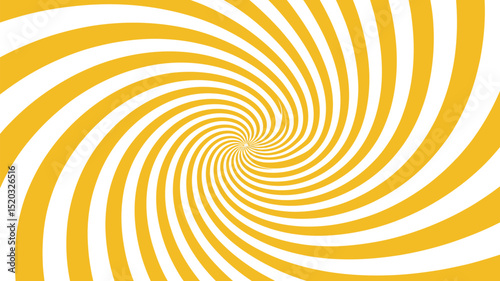 A hypnotic spiral pattern with alternating black and yellow stripes converging to the center point