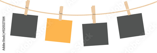 Empty paper price tags hanging on a line with clothespins, perfect for a message or reminder