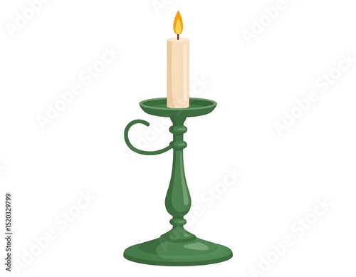Green candleholder with white candle