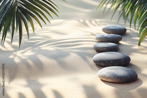 Tropical Beach Tranquility. Pebbles and Sand in Zen Nature Background for Relaxation and Meditation