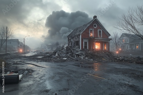 Urban Abandoned Ruins. Destruction and Chaos After Natural Disaster