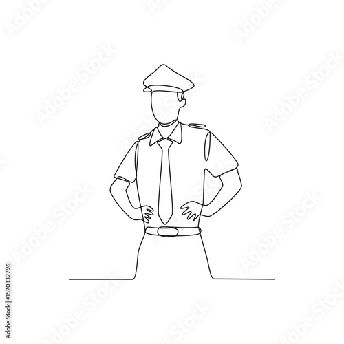 One continuous line drawing of a policeman in uniform and hat vector design illustration. Justice themes design in simple linear style concept. Suitable for your asset design and education purpose.