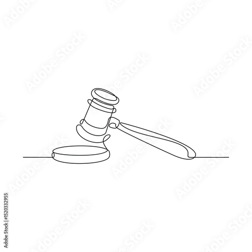 One continuous line drawing of a Judge's gavel vector design illustration. Justice themes design in simple linear style concept. Suitable for your asset design and good for educational purpose.