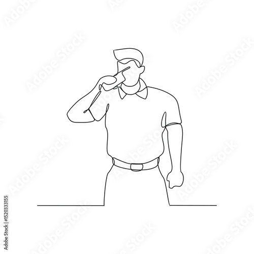 One continuous line drawing of a Security officer with alert and confident posture vector design illustration. Justice themes design in simple linear style concept. Suitable for your asset design.