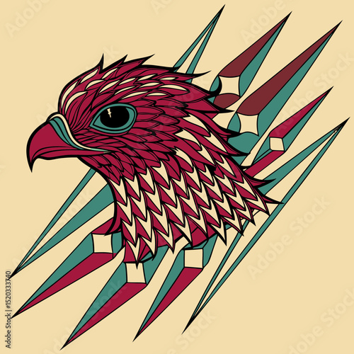 Stylized illustration of an eagle head with geometric shapes in the background
