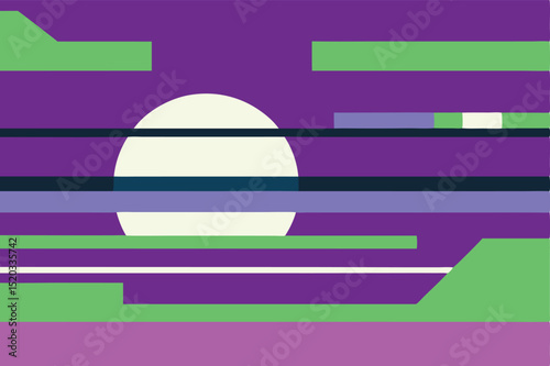 Abstract geometric composition with a central circle and colorful, transparent, overlapping shapes