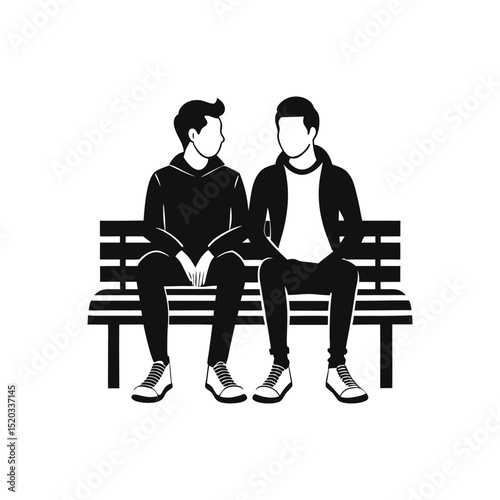 Minimalist Silhouette of Friends Sitting Together on Bench . friendship 
