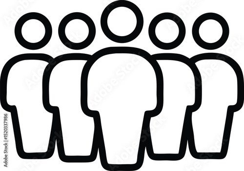Black silhouette design featuring five people standing together in flat style