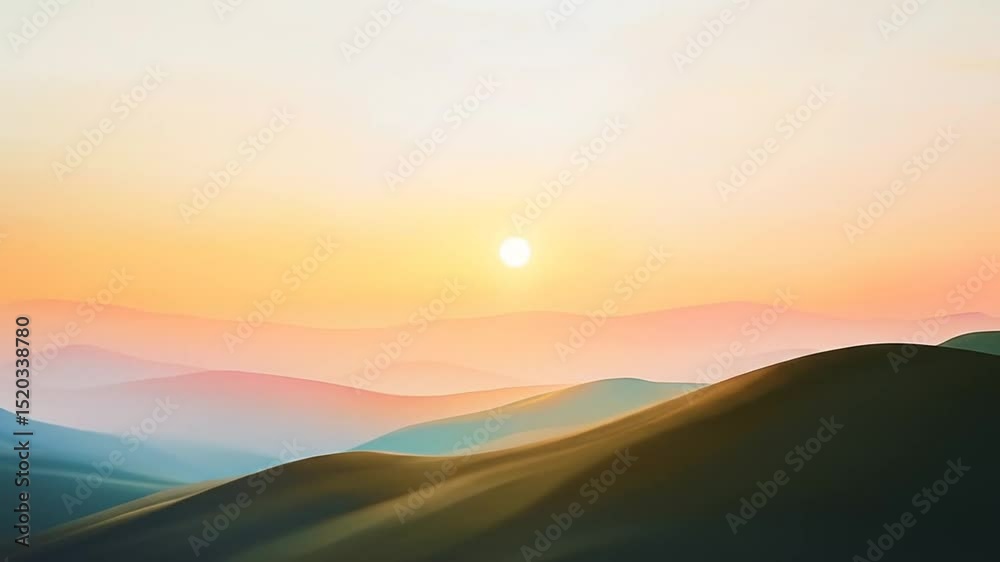 Sunrise Over Mountain Ridges with Pastel Colors for Peaceful Scenery Backgrounds