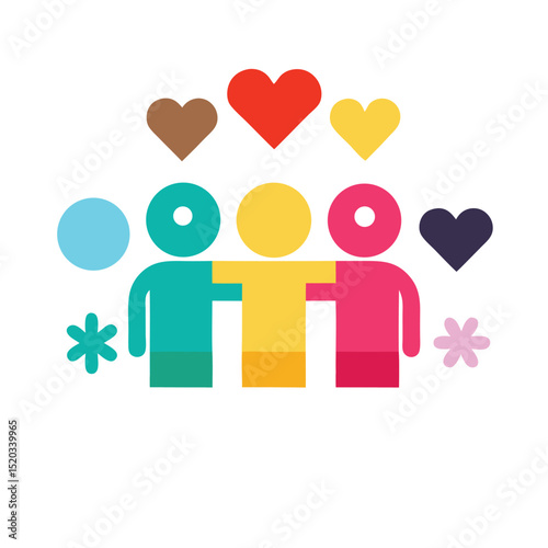 Colorful illustration depicting unity friendship love and positive relationships isolated on white background