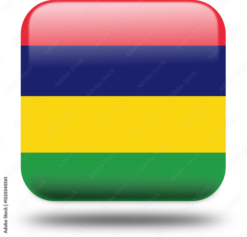 Obraz premium Mauritius Flag – 3D Square Icon Style with Drop Shadow, High Resolution PNG