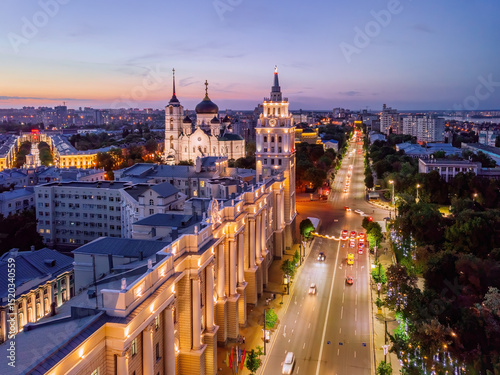 Wallpaper Mural Night summer Voronezh cityscape. Revolution Prospect - central street of Voronezh Torontodigital.ca