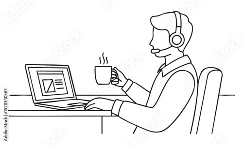 Man working remotely while drinking coffee