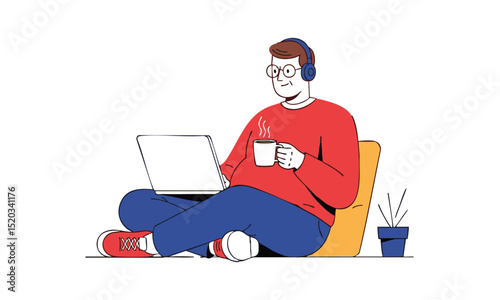Man sitting with laptop and coffee cup