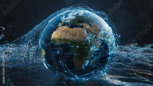 Animated earth globe surrounded by glowing blue digital network representing global connectivity and communication concepts