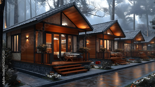 Cozy Wooden Cabins 3D Render