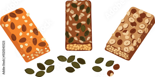 Healthy nut and seed snack bars with pumpkin seeds natural energy boost vector 