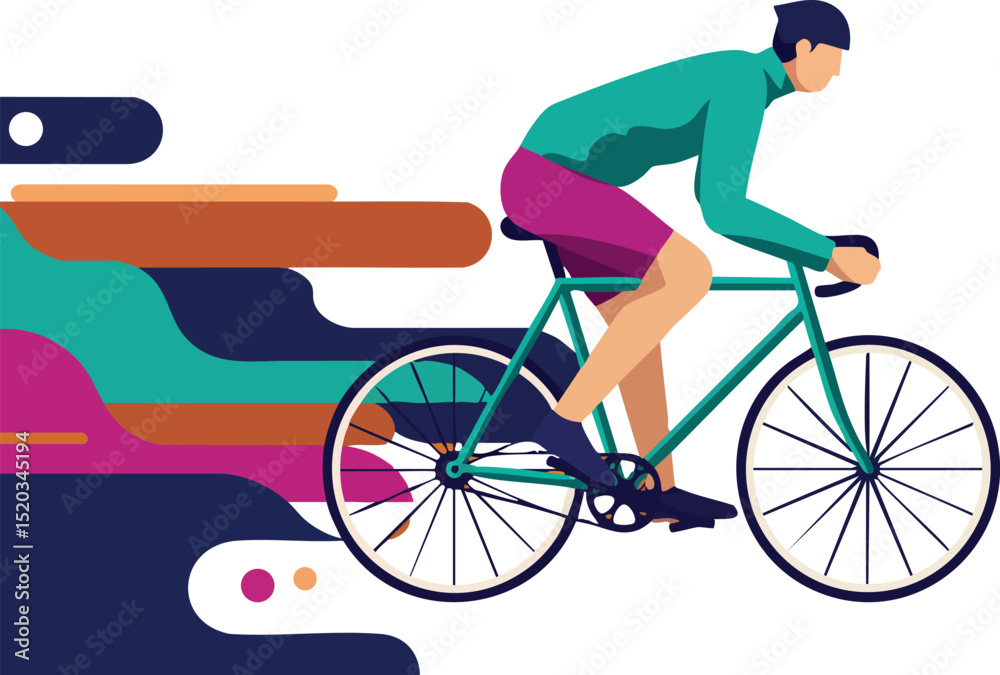 Fototapeta premium Man riding bicycle with colorful abstract background vector illustration 