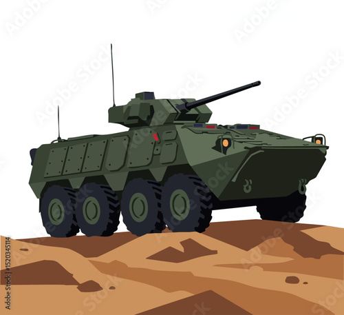 Military armored vehicle combat tank on desert terrain vector illustration 