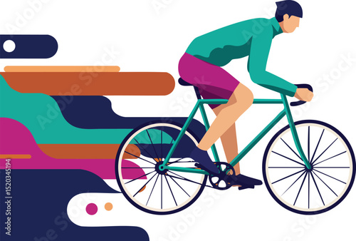 Man riding bicycle with colorful abstract background vector illustration 