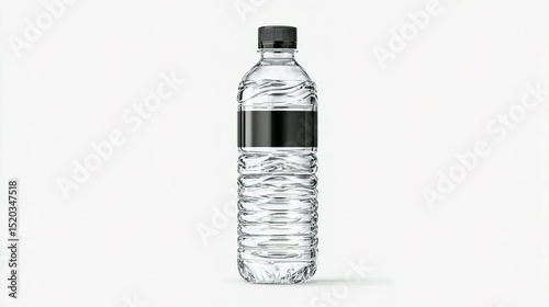 Clear plastic water bottle with black label.