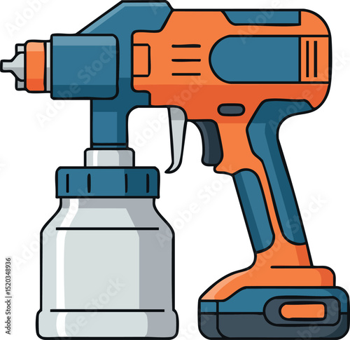 Electric paint sprayer tool with orange and blue body for home improvement projects vector illustration 