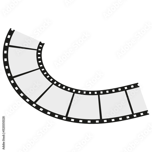 Curved film strip. Cinema movie frame. Retro photo roll. Vector celluloid arc.