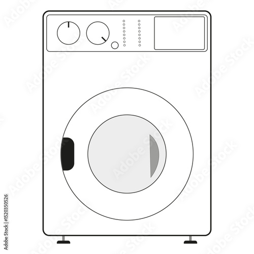 Washing machine icon. Front laundry appliance. Vector control interface. Round door symbol.