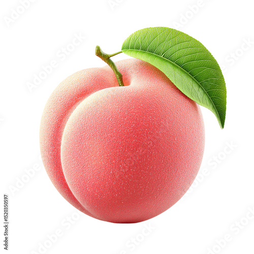 pink peach food element realistic pink peach fruit, fresh peach with green leaf, organic peach isolated on white realistic fresh fruit collection
