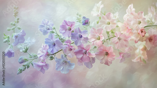 Elegant wedding invitation card background . Minimal hand painted watercolor Larkspur flowers texture template background. Design for wedding, vip cover, poster, rsvp moderncard.Valentine's Day

