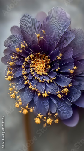 Beautiful purple floral arrangement showcasing intricate spiral patterns and vibrant yellow centers for an artistic touch