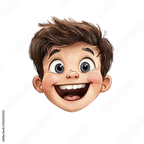 emotional children’s avatar design happy cartoon boy face smiling, excited child character expression, cute joyful kid avatar illustration expressive kid character pack