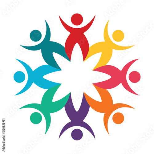 Colorful abstract circle of people joyfully celebrating community and togetherness