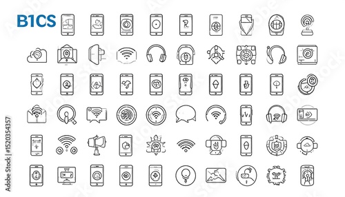 Grid of thin line icons