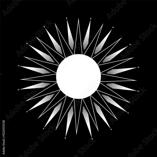Stylized sun symbol. White symbol on black background