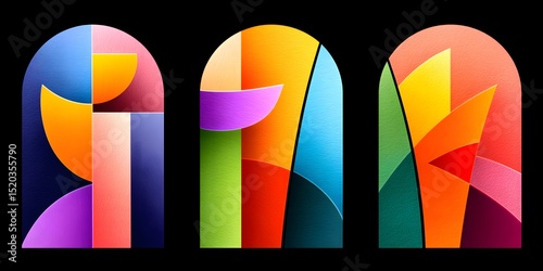 Vibrant abstract graphic featuring colorful shapes and forms, creating a dynamic visual experience. Perfect for creative projects focusing on modern art and design aesthetics.